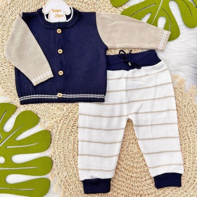 Conj de linha colegial azul marinho e bege